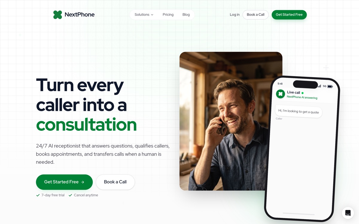 NextPhone — AI receptionist that answers, qualifies, and books calls 24/7