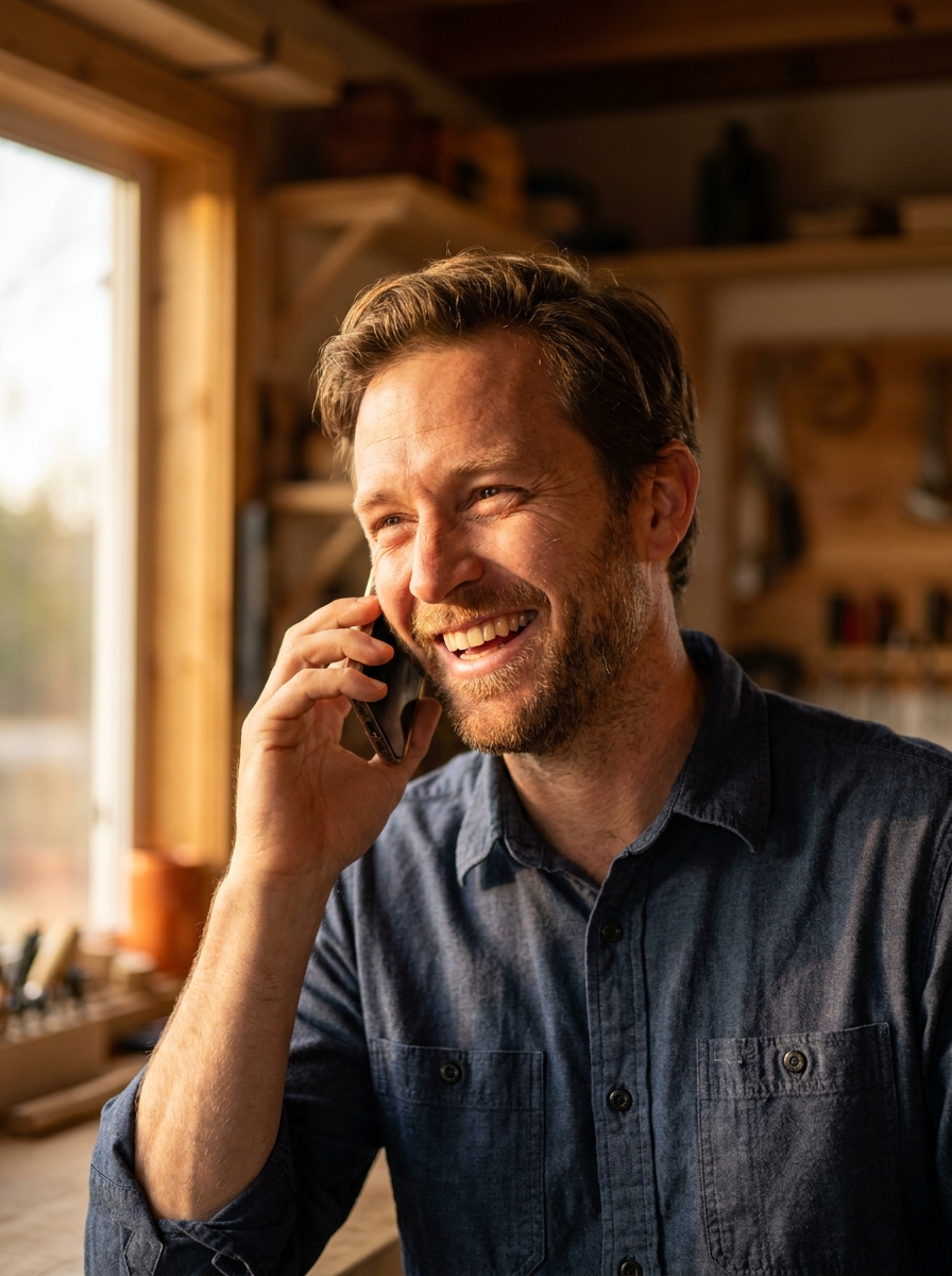 Small business owner on a call handled by NextPhone